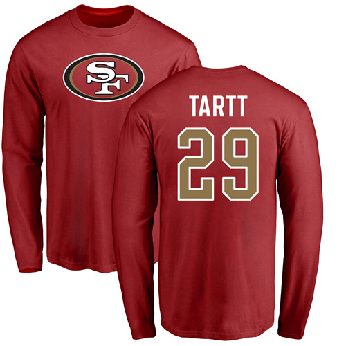 Men San Francisco 49ers Red Jaquiski Tartt Name and Number Logo #29 Long Sleeve NFL T Shirt